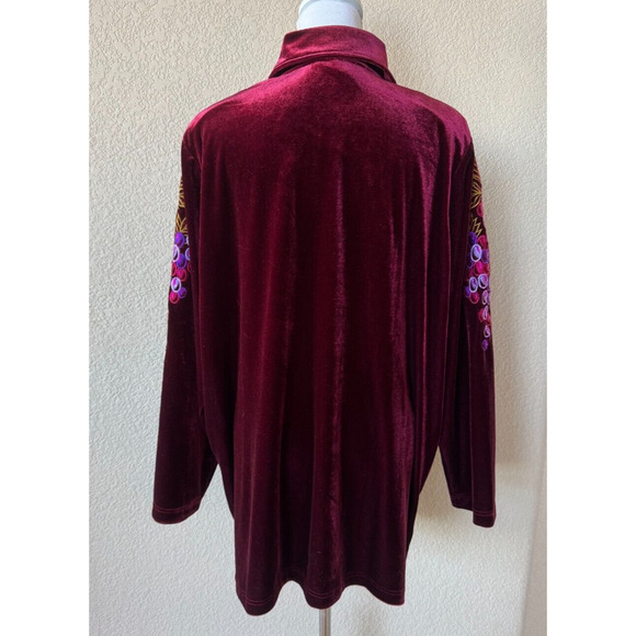 Bob Mackie 2 PC Burgundy Velvet Art Jacket Pants Embroidered Floral Mosaic Sz 1X - Picture 3 of 12